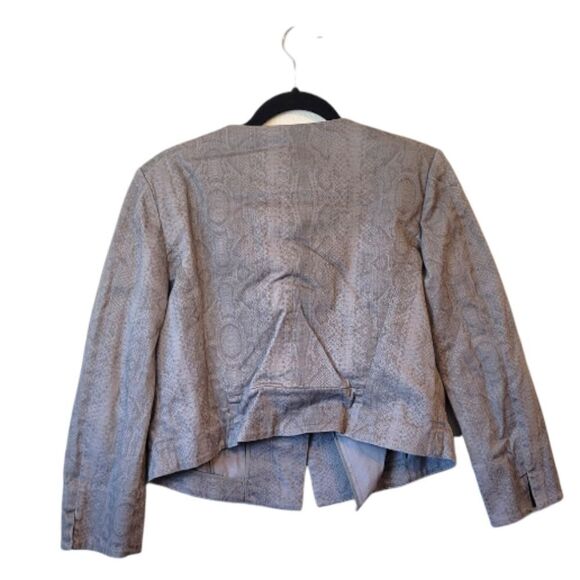 Lafayette 148 Grey Snakeskin Cropped Moto Jacket Size 10 - Picture 2 of 7